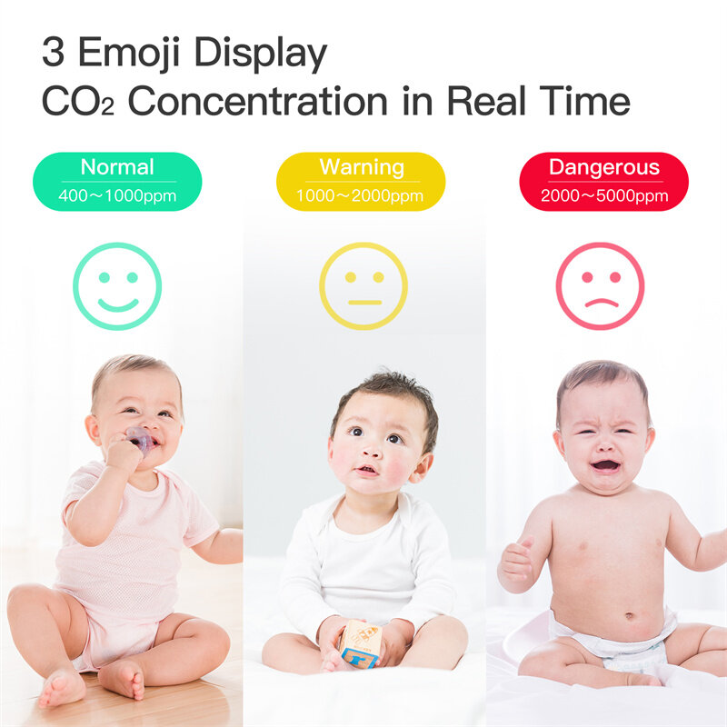 Elecbee Moes Tuya bluetooth Air Quality Carbon Dioxide Detector with Alarm Clock Smart Temperature Humidity Air Tester APP Remote Wireless Monitor