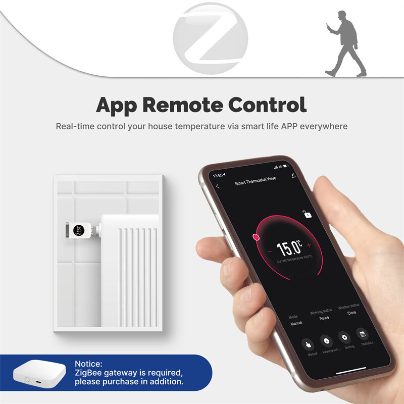 Elecbee Moes Tuya Zigbe WiFi TRV Smart Thermostatic Radiator Valve APP Remote Temperature Controller Timing Function Voice Control with Alexa Google Home - Zigbee