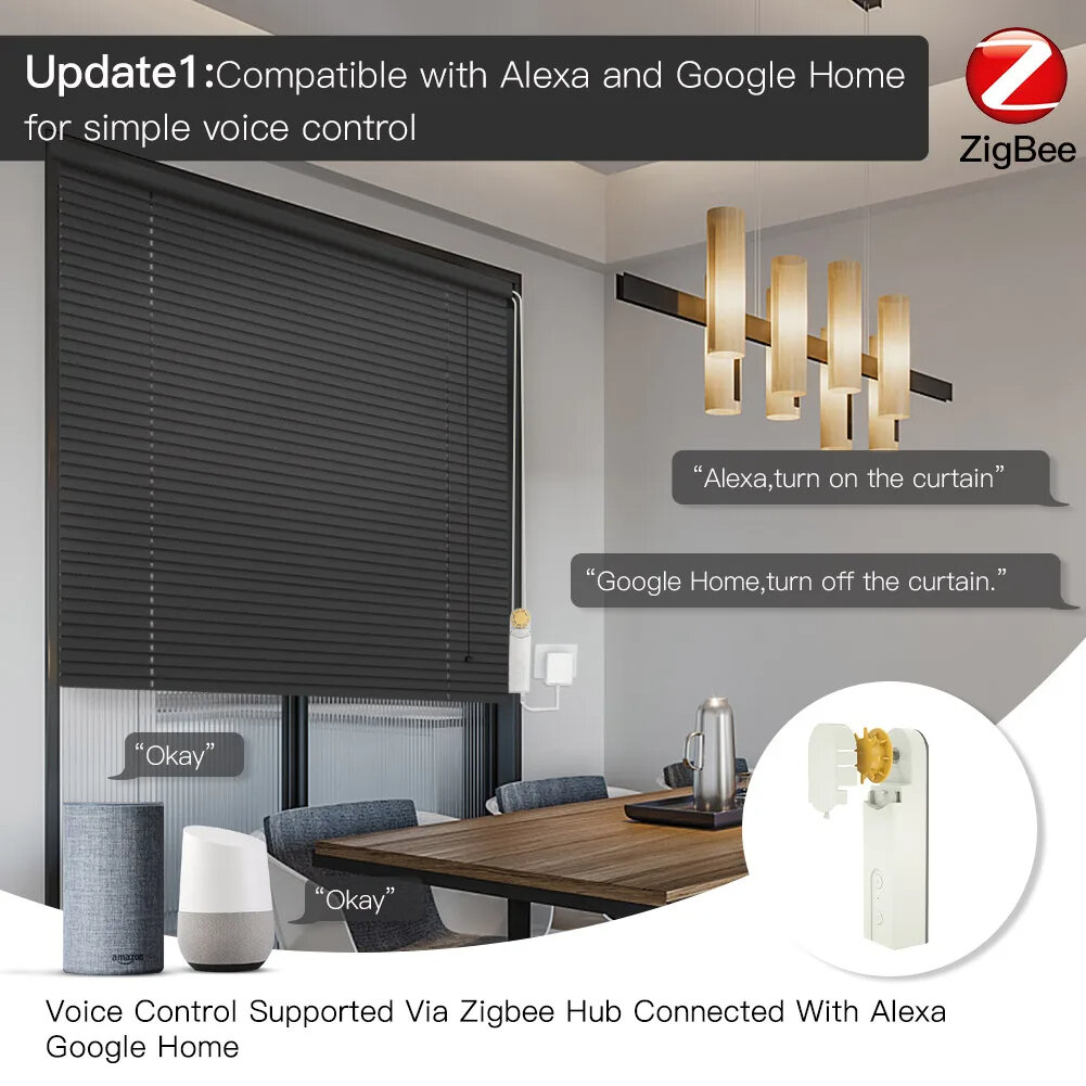 Elecbee MOES Zigbe Smart DIY Motorized Roller Blinds Shades Drive Motor Hub Tuya Smart Life APP Alexa Google Home Voice Control