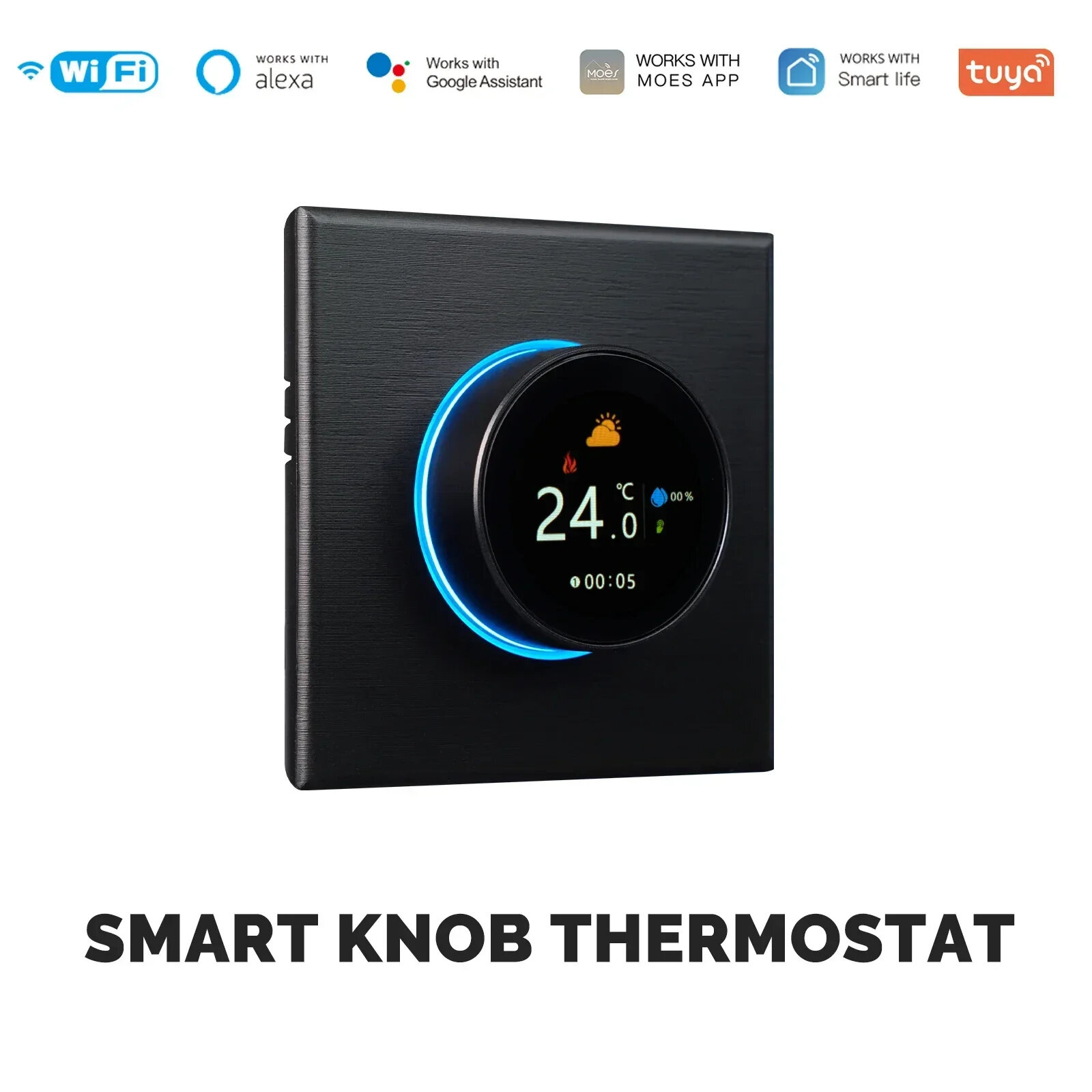 Elecbee MoesHouse Smart WiFi Smart Home Heating Knob Thermostat with Digital Display Temperature Controller for Water/Electric/Gas Boiler Heating Voice Control Works with Alexa Google Home