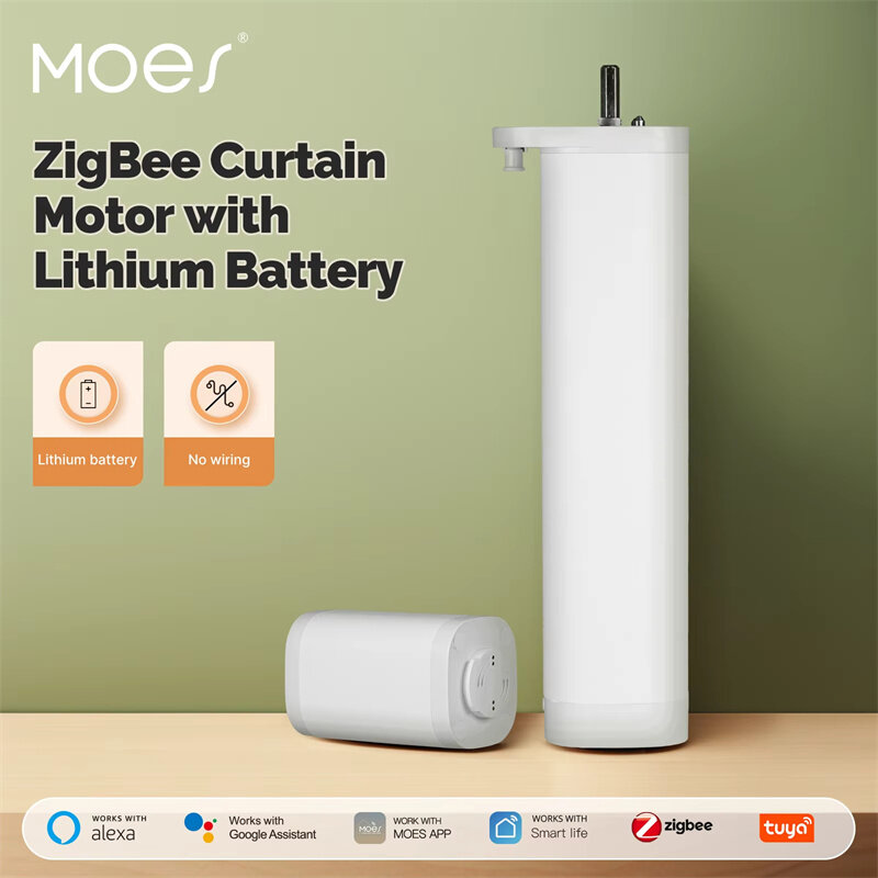 Elecbee MoesHouse Tuya ZigBee3.0 Curtain Motor with Lithium Battery Rechargeable Removable with Remote Control Work With Alexa Google Home