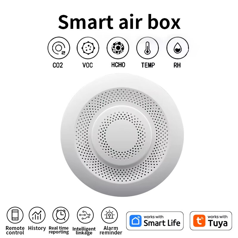 Elecbee Smart Tuya Zigbe WIFI Airbox CO2 Formaldehyde VOC Detector Temperature Humidity Sensor App Control Smart Home Scene Linkage Work with Amazon Google Assistant