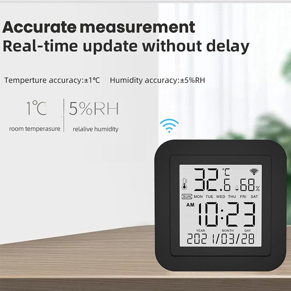 Elecbee Tuya IR Smart Digital Temperature and Humidity Sensor LCD Display Remote Air Conditioner TV Controller Intelligent Hygrometer Thermometer Wireless Control with Alexa Google Home