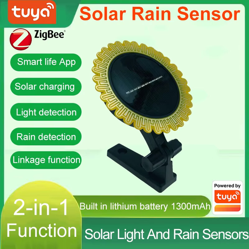 Elecbee Tuya Smart Zigbe Sunlight Rain Sensor Solar Charging Real-time Rainwater Detector Smart Life App Controlled for House Outdoor