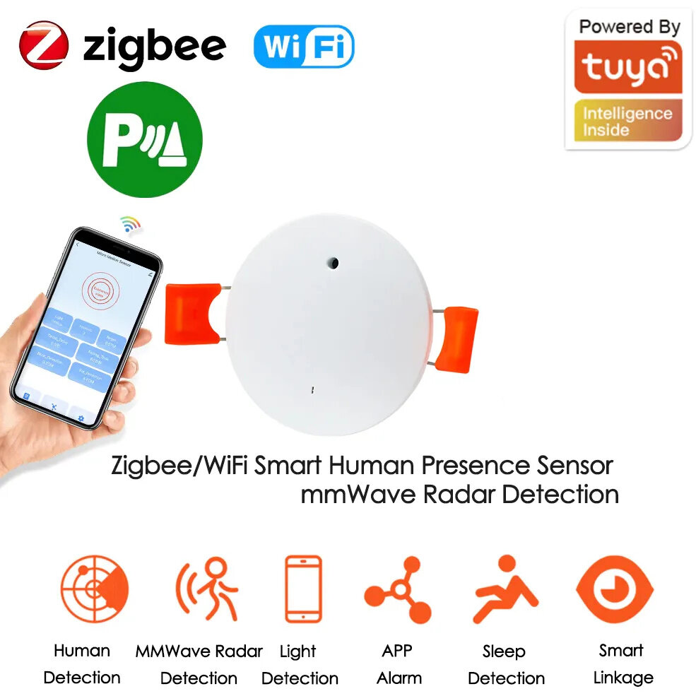 Elecbee Tuya WiFi /Zigbe Human Presence Detector Smart Human Body PIR Sensor Radar Detector Microwave Motion Sensors Ceiling-mounted