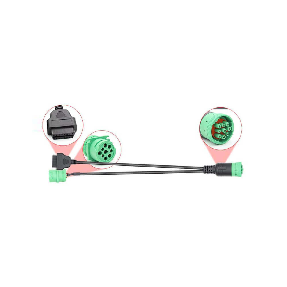 Elecbee J1939 9 Pin Male and Female To OBD2 16 Pin Female Interface Truck Y-Cable Adapter 30cm