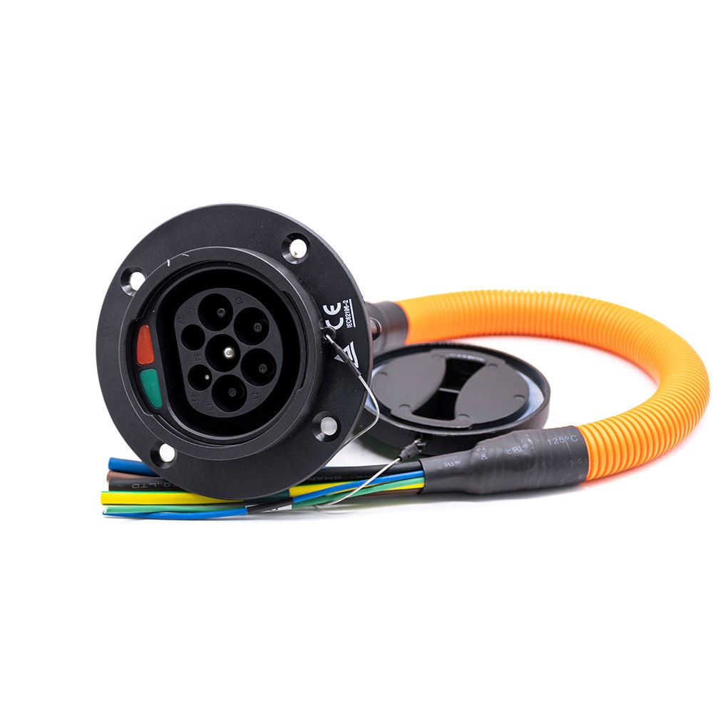 Elecbee Type 2 AC Charging Socket 16A 250V IEC 62196 Single Phase EV Charger with 0.5M Cable For Vehicle End