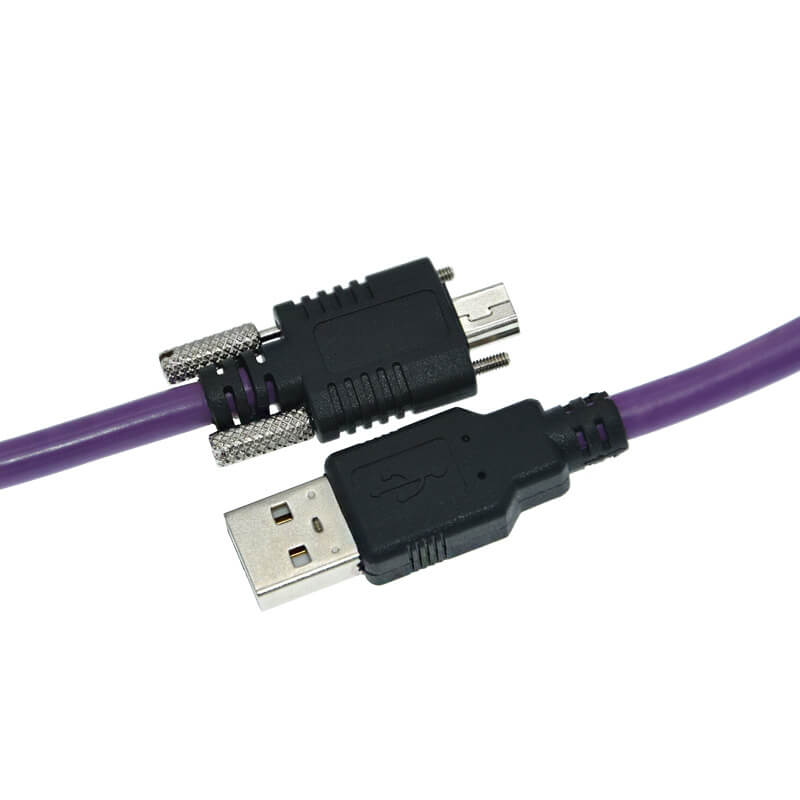 Elecbee USB2.0 To Mini USB Industrial Camera Cable High Flex Shield With Screw USB Extension Cable 2 Meter