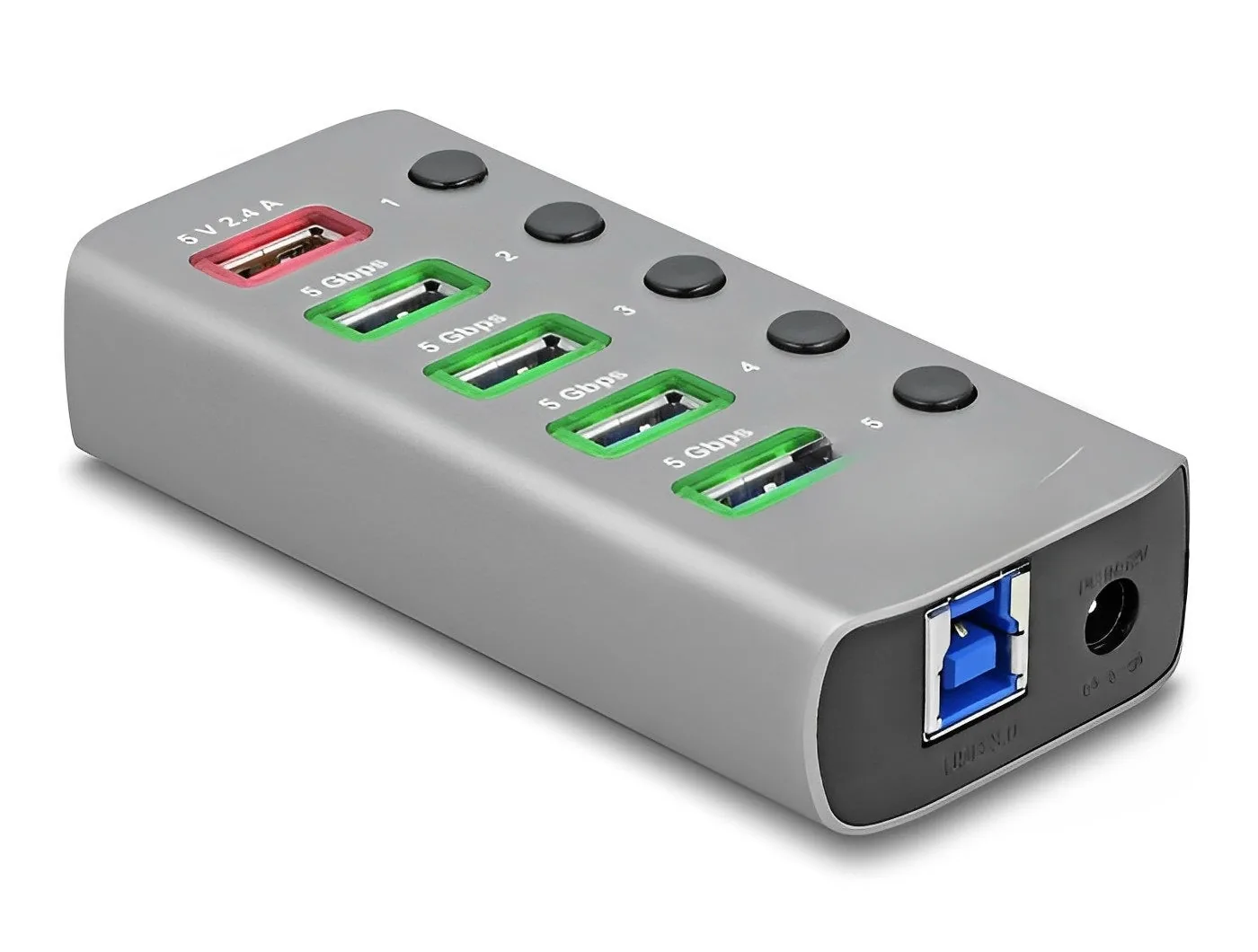 Elecbee USB 5 Gbps Hub with 4 Ports + 1 Fast Charging Port with Switch and Illumination