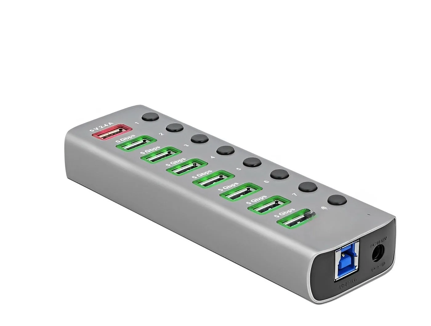 Elecbee USB 5 Gbps Hub with 7 Ports + 1 Fast Charging Port + 1 USB-C™ PD 3.0 Port with Switch and Illumination