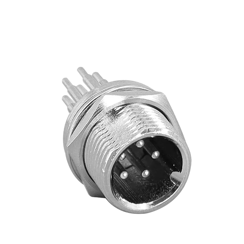 Conector de aviación Elecbee GX12, montaje en PCB, mamparo recto de 5 pines macho, receptáculo de tuerca lateral frontal, soldadura plateada