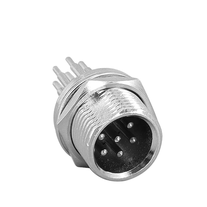 Conector de aviación Elecbee GX12, montaje en PCB, mamparo recto de 6 pines macho, receptáculo de tuerca lateral frontal, soldadura plateada
