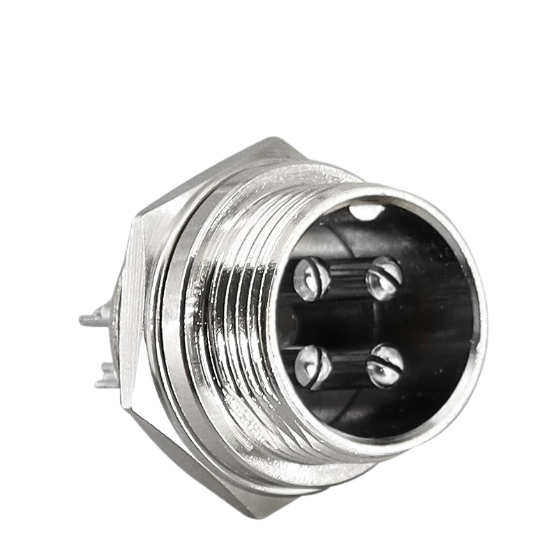 Conector de aviación Elecbee GX16, mamparo macho recto de 4 pines, receptáculo de tuerca lateral trasera, copa de soldadura plateada