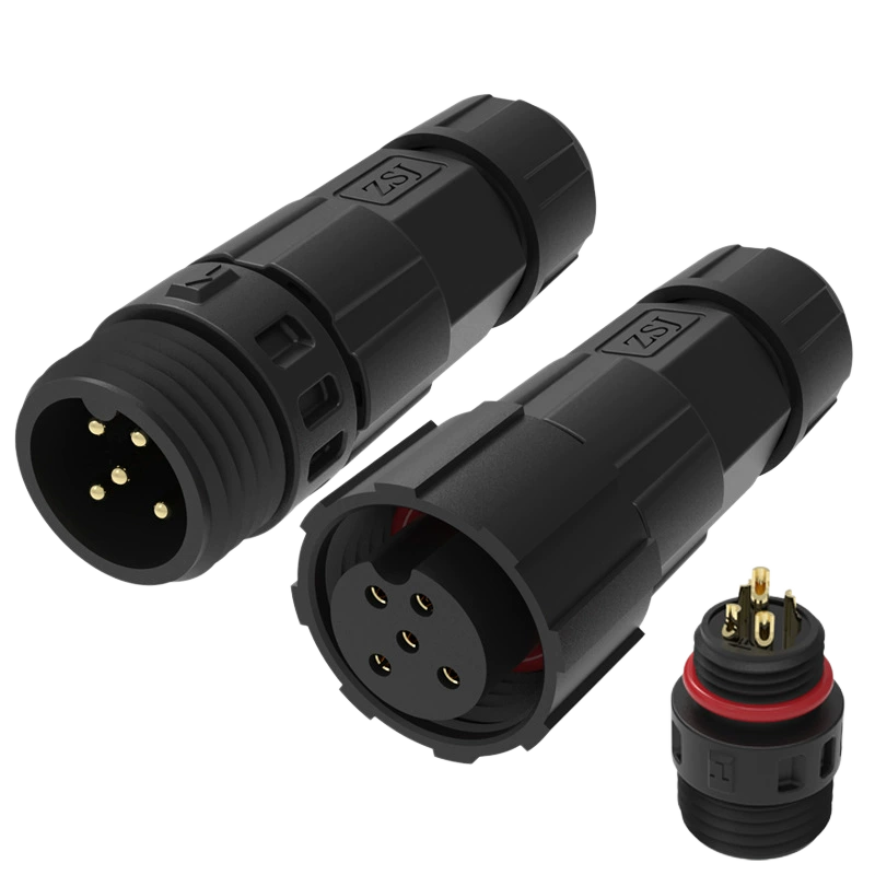 Elecbee M16 5-Pin Gewinde-Verriegelung Inline Wasserdichte Stecker Löt Cup Stecker Männliche Steckdose & weibliche Stecker (ein Paar) IP68 AC / DC Power Connector 300V 10A