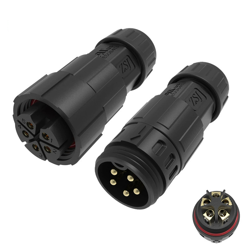 Elecbee M19 Wasserdichter Luftfahrt-Stecker 5-Pin Stecker für Männer und Buchse, lötfreie Schraubklemme, IP68 Wetterfester AC / DC-Stromanschluss, 300V 10A
