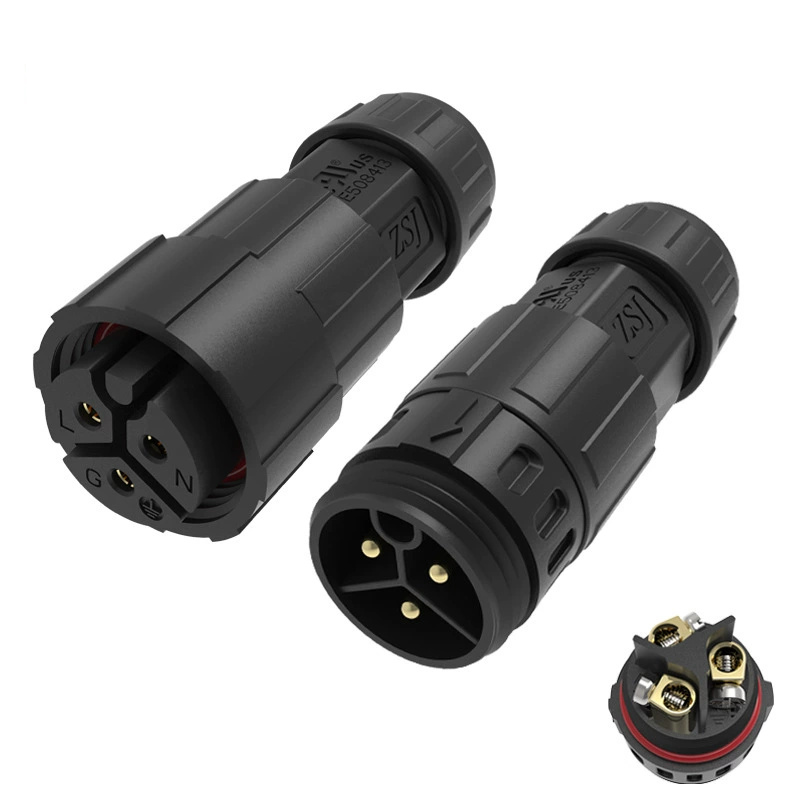 Elecbee M19 Wasserdichter Luftfahrt-Steckverbinder 3-polig Stecker & Buchse, Lötfreie Schraubklemme, IP68 Wetterfester AC/DC-Stromanschluss, 500V 15A