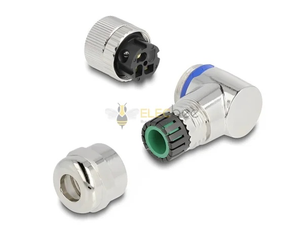 Elecbee M12 Connector A-coded 3 pin female for mounting with screw connection 90° angled metal