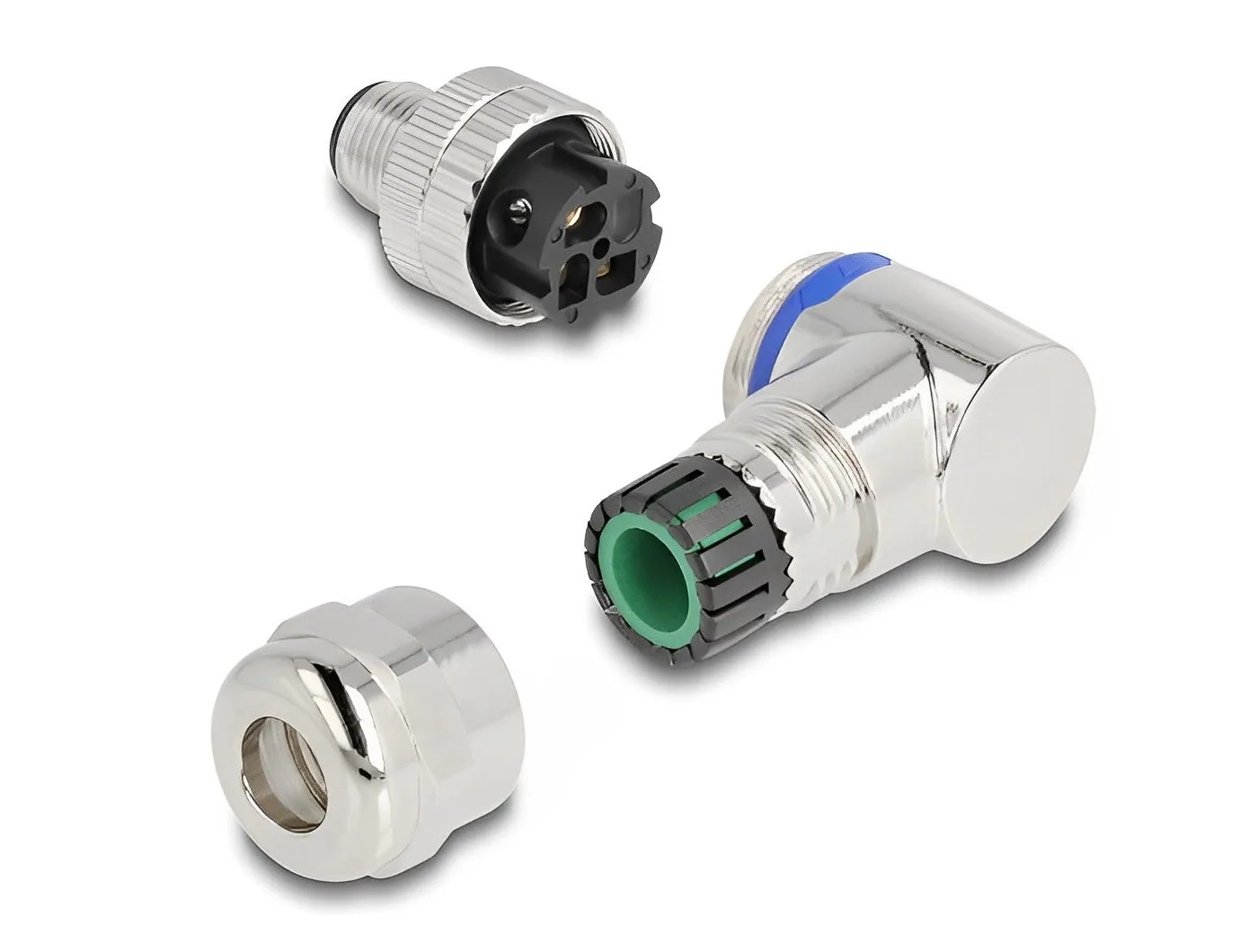 Elecbee M12 Connector A-coded 3 pin male for mounting with screw connection 90° angled metal