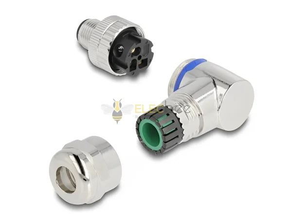 Elecbee M12 Connector A-coded 3 pin male for mounting with screw connection 90° angled metal