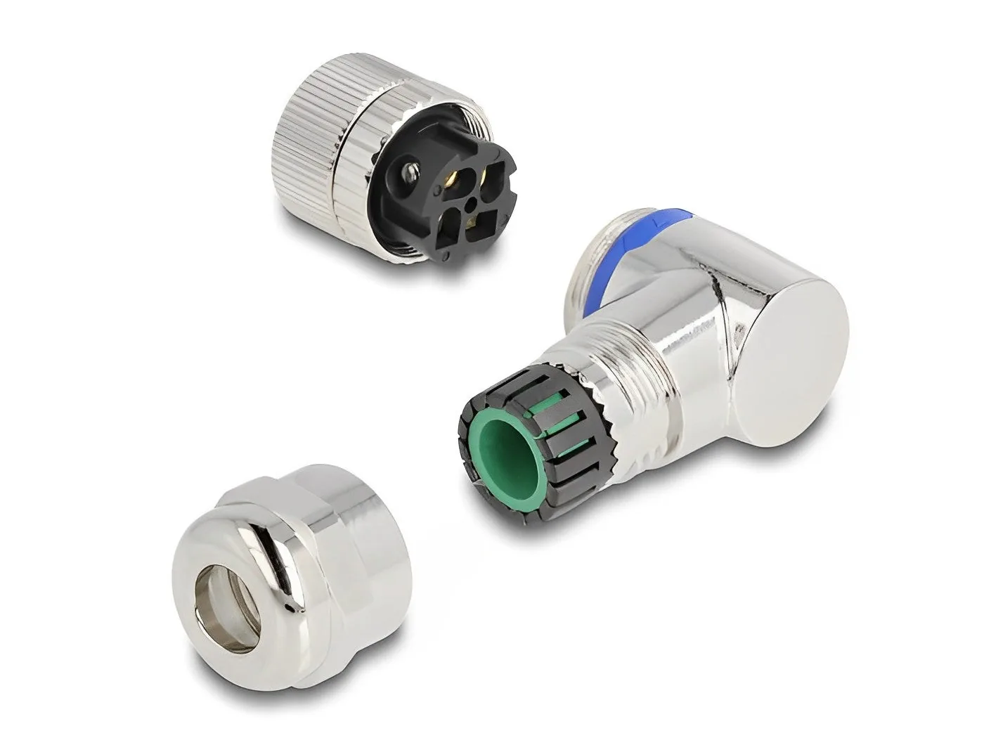 Elecbee M12 Connector A-coded 4 pin female for mounting with screw connection 90° angled metal