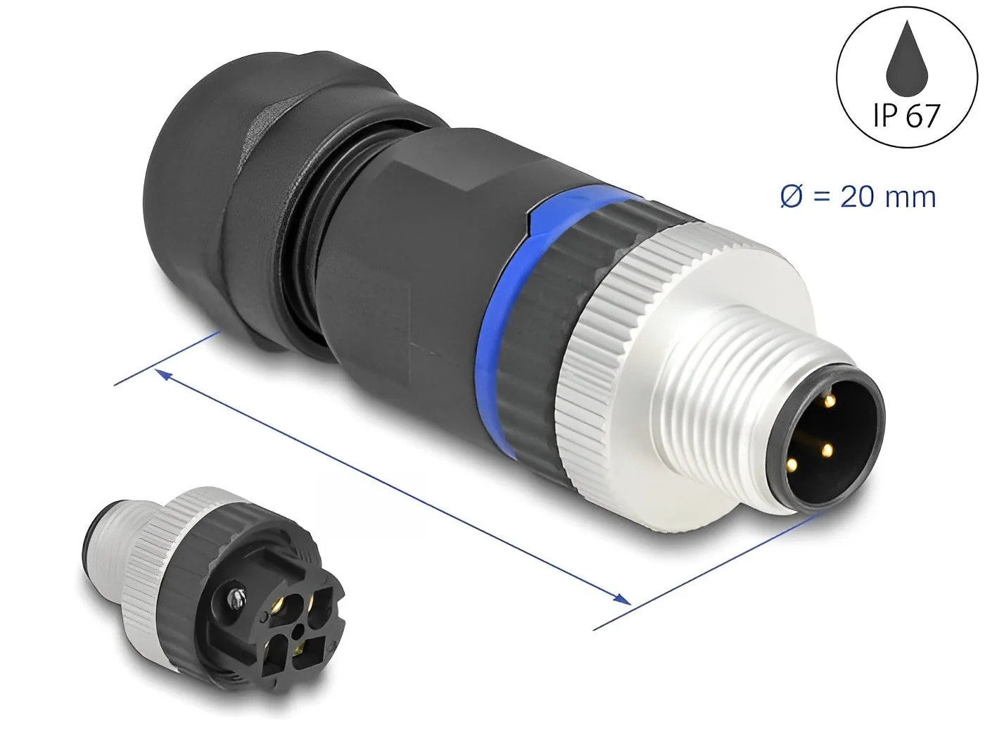 Elecbee M12 Conector A-codificado 4 pin macho para montaje con conexión de tornillo