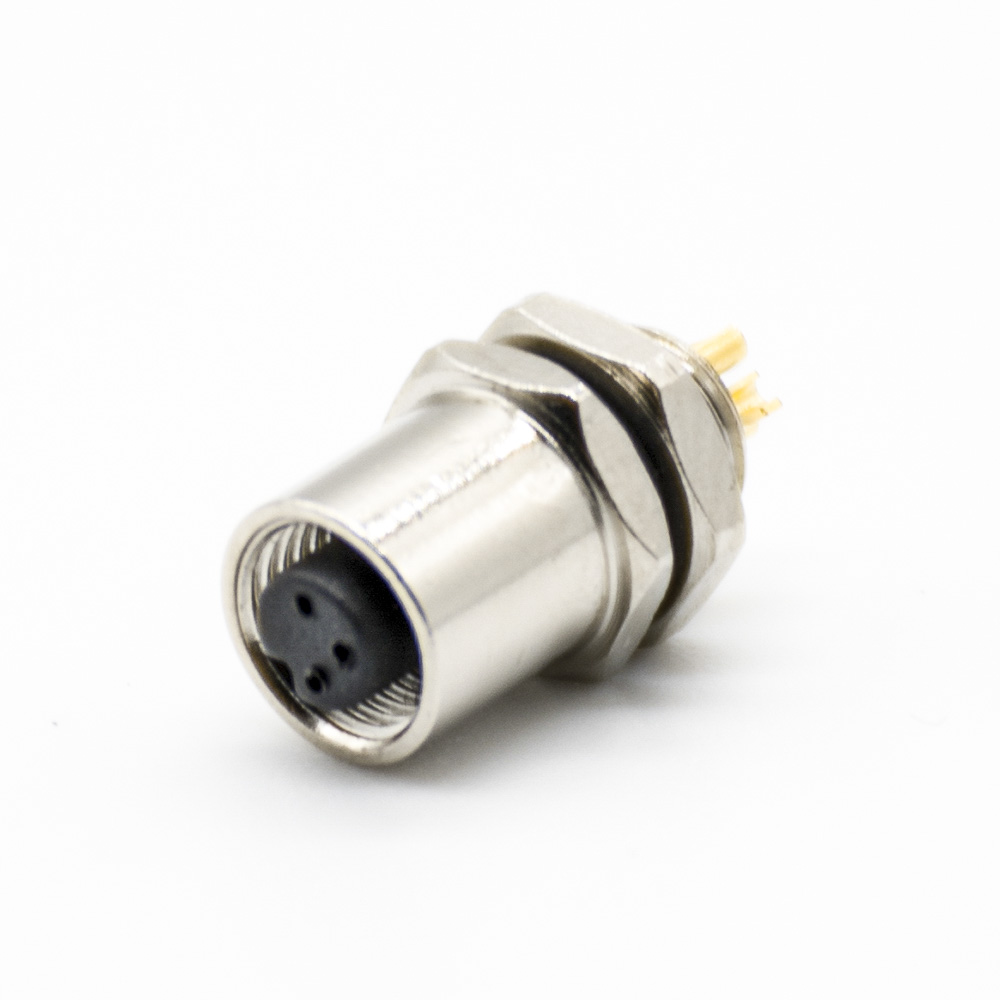 Elecbee M5 Threaded Connector Straight 3 Pin Female Waterproof Back Mount A Coding Solder Cup