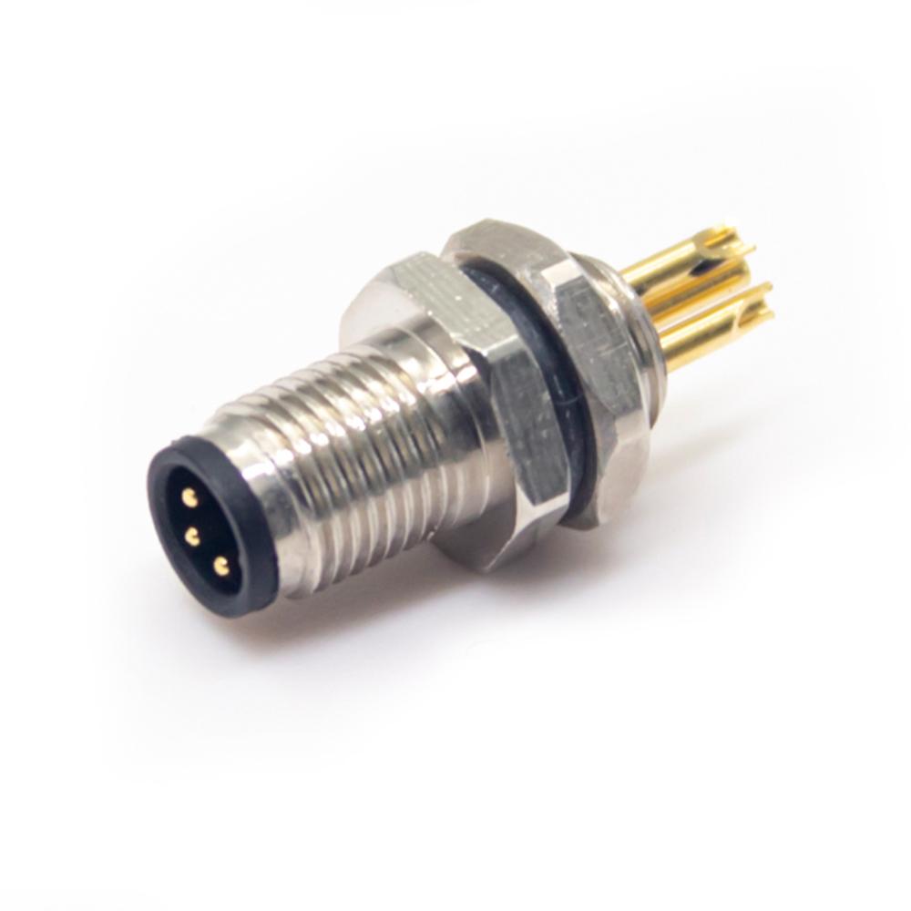 Elecbee M5 Threaded Connector Straight 3 Pin Male Waterproof Back Mount A Coding Solder Cup