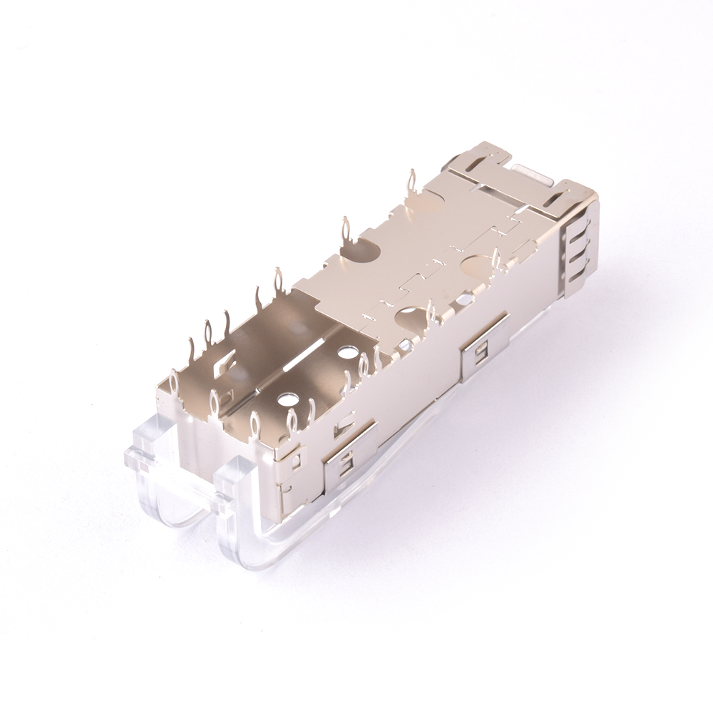 Elecbee SFP+1X1-L2-P SFP+ Cage 1x1 Port THT Einpress-Winkelstecker mit Lichtleiter