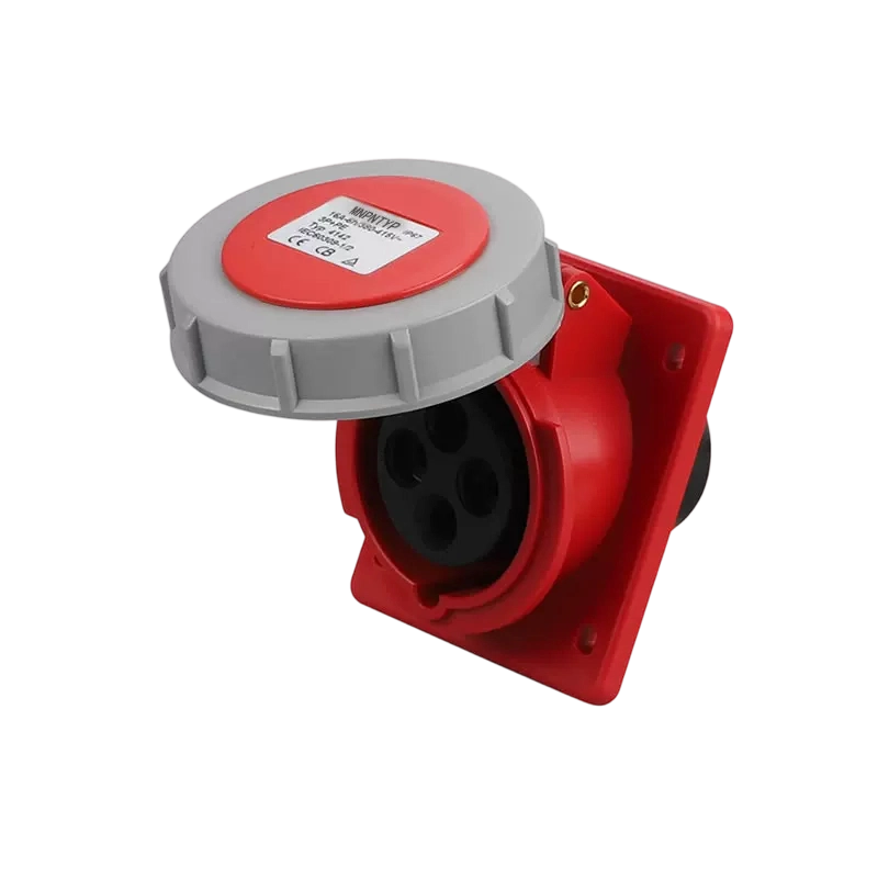 Elecbee IEC60309 IP67 32A 4 Pin 3P+E 6H 380V~415V Red,Gray CEE Industrial Panel Socket Angled