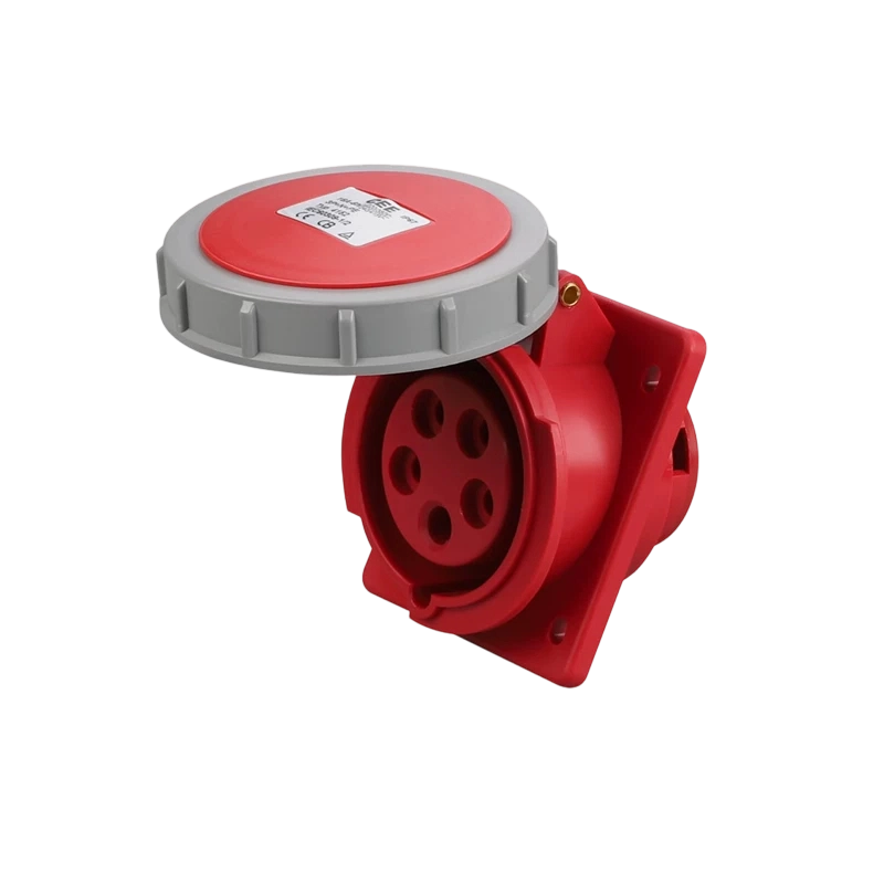 Elecbee IEC60309 IP67 32A 5 Pin 3P+N+E 6H 220~415V Red,Gray CEE Industrial Panel Socket Angled