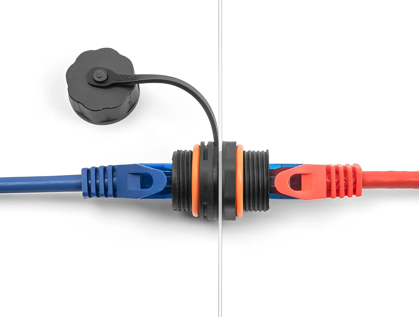 Elecbee Cable Connector RJ50 to RJ50 for installation with protective cap IP68 dust and waterproof black