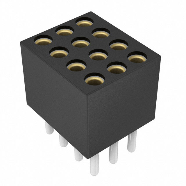 Elecbee female header, 1.27mm pitch, 3x4 pin, vertical insert, round pins.