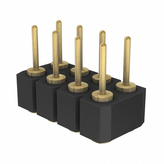 Elecbee pin header, 2.54mm pitch, 2x4 pins, vertical patch, round pins.