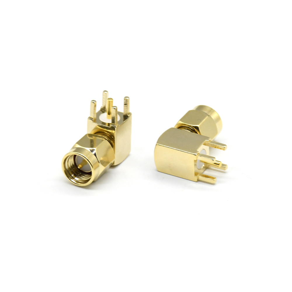 RF Plug, mâle SMA à angle droit pour PCB, à travers le trou