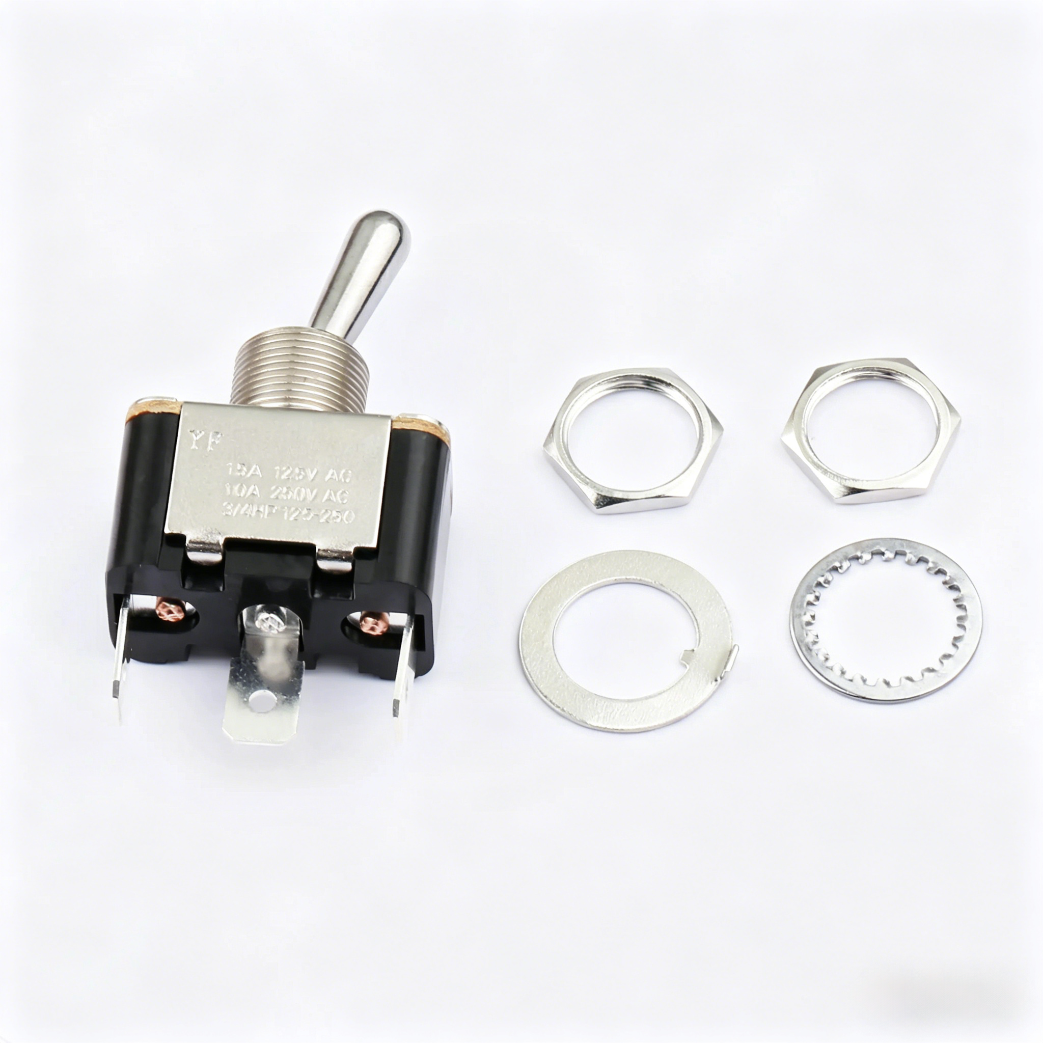 Elecbee KN3(A)-102-AP-M-RS SPDT ON-ON パネルマウント トグル スイッチ 15A 250VAC ラウンド レバー
