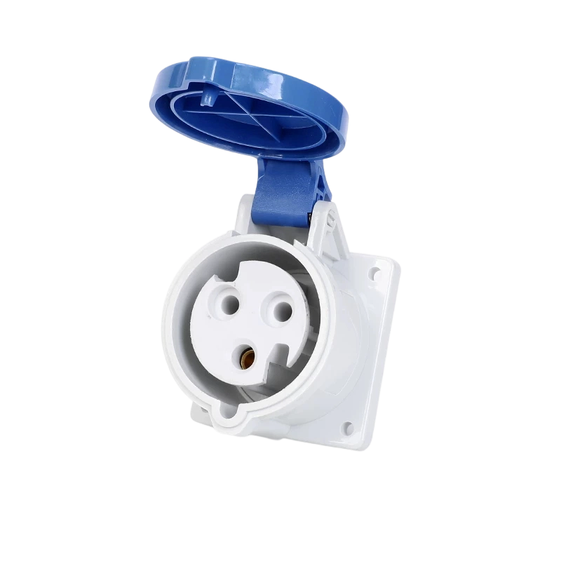 Elecbee IEC60309 IP44 32A 3 Pin 2P+E 6H 220V~250V Blue,White CEE Industrial Panel Socket Straight