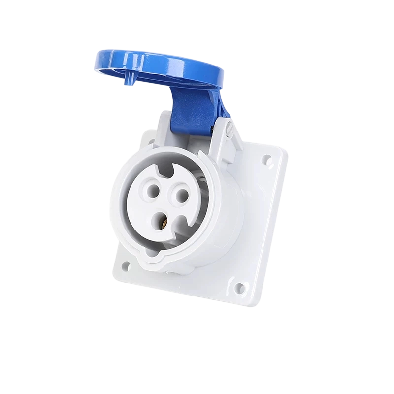 Elecbee IEC60309 IP44 16A 3 Pin 2P+E 6H 220V~250V Blue,White CEE Industrial Panel Socket Straight